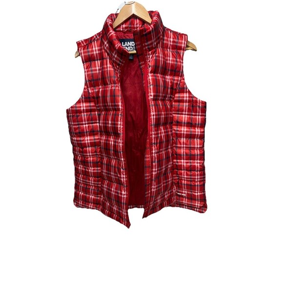Lands End Women's LT Red Buffalo Plaid Quilted Down Puffer Vest Sleeveless Zip - Picture 4 of 12